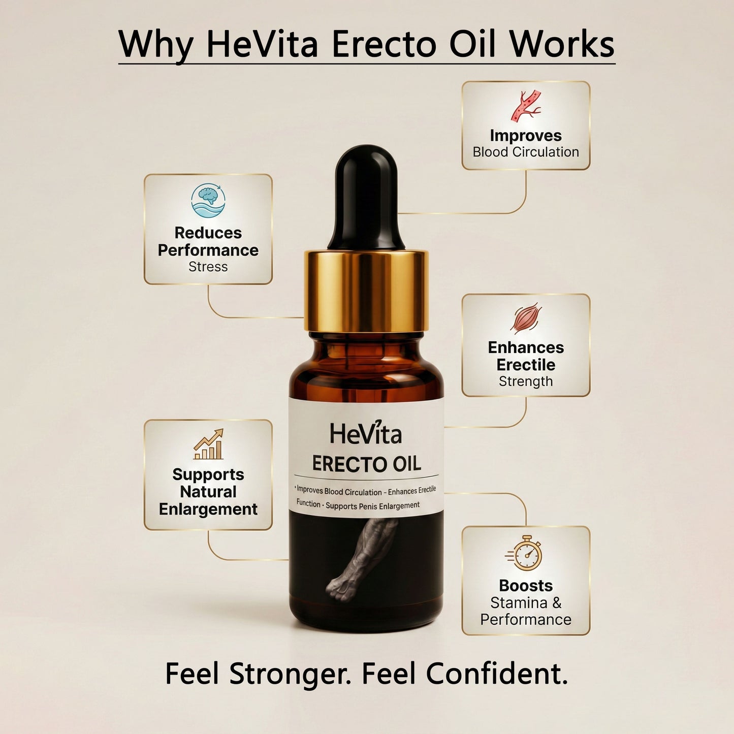 HeVita™ Erecto Oil – Ayurvedic Performance Booster for Men | Enhances Blood Circulation, Supports Erectile Strength & Confidence | Natural Herbal Massage Oil 10ml