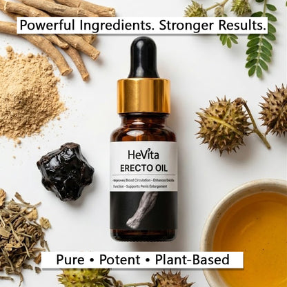 HeVita™ Erecto Oil – Ayurvedic Performance Booster for Men | Enhances Blood Circulation, Supports Erectile Strength & Confidence | Natural Herbal Massage Oil 10ml